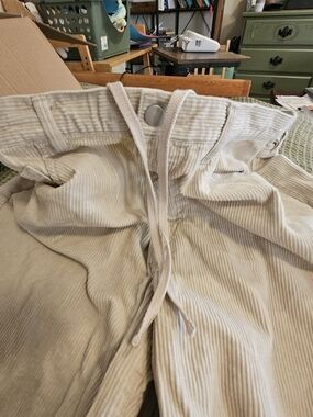 Men's Light Beige Corduroy Pants with Drawstring Waist